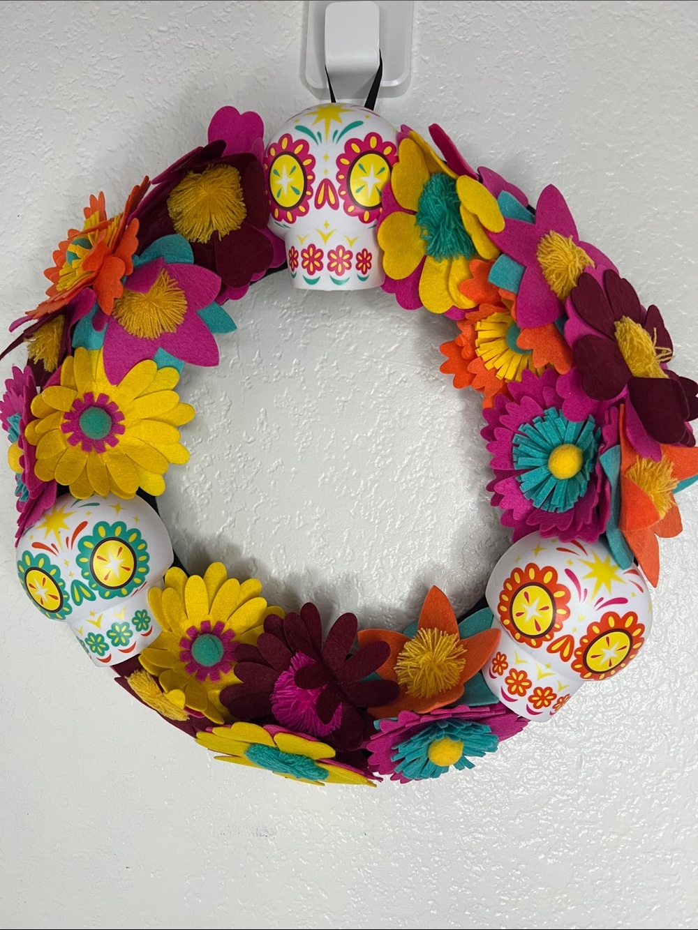 Festive Multi-Color Floral Sugar Skull Wreath - home decor
